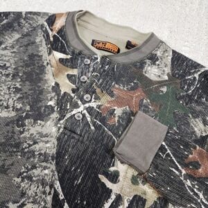 Canyon Guide Shirt Men Medium Camo Henley Waffle Knit Thermal Heavy Cotton